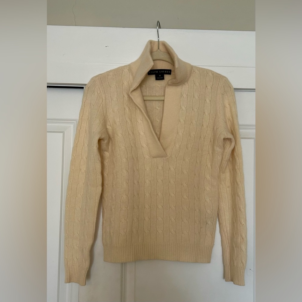 Ralph Lauren Black Label Women’s 100% Cashmere Cable-Knit Ivory Sweater Size M